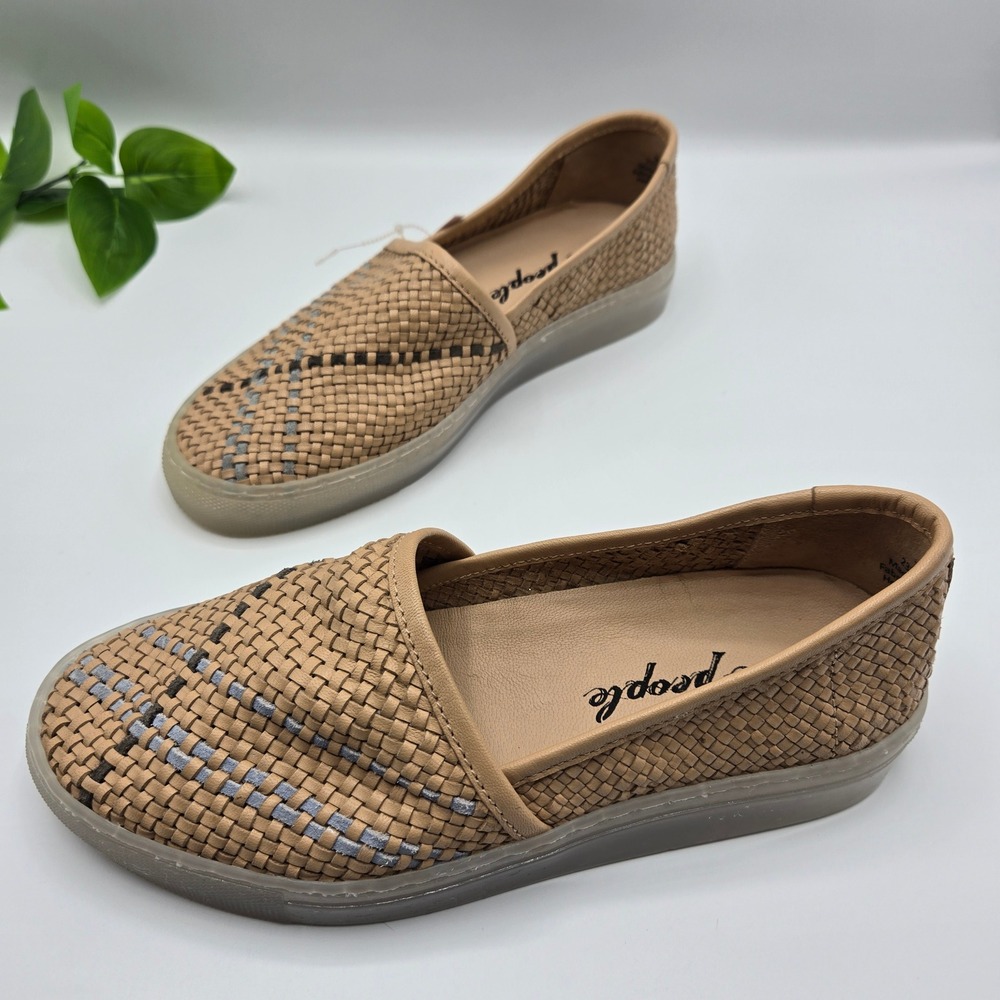 Free People Woven Leather Slip On Sneakers Tan NEW WMS 6.5